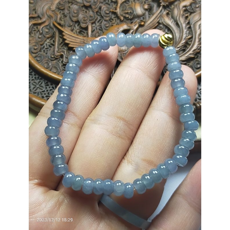 Gelang Giok Burma Lavender Bluish rondelle sertifikat