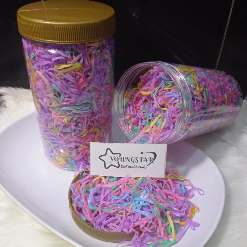 karet rambut warna sugus toples besar