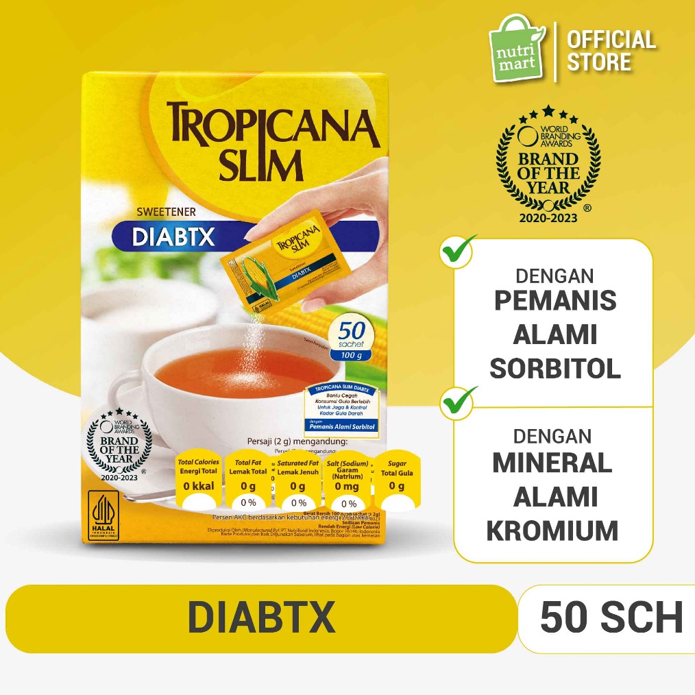

✨12.12✨ COD Tropicana Slim Sweetener Diabtx 50 Sachet - Pemanis untuk Diabetesi buruan