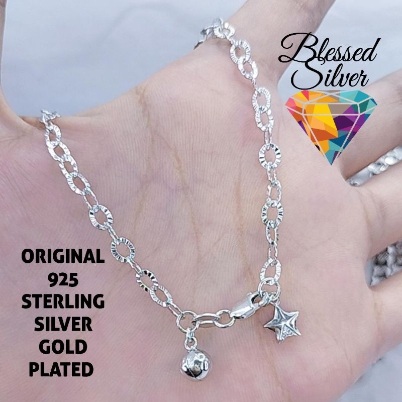 GELANG KAKI PERAK ASLI 925 LAPIS EMAS MODEL NORI UKIR