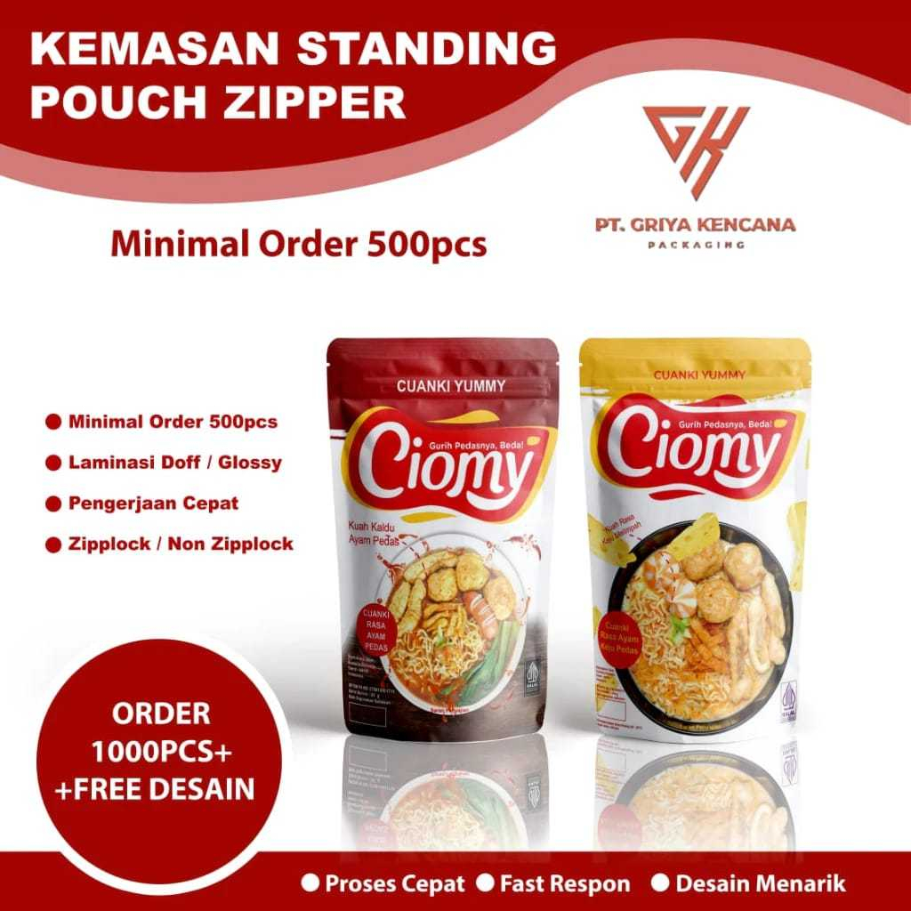 CETAK STANDING POUCH CUSTOM PAKAI ZIPPER/ZIPLOCK MINIMAL ORDER 500 PCS KEMASAN MAKANAN CUSTOM STANDI