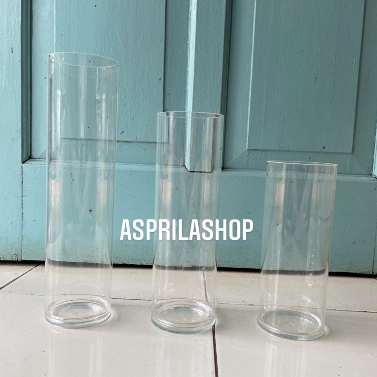 [Miliki] vas bunga tinggi 30cm 25cm 20cm kaca bening diameter 8cm pot bunga kaca tabung dekorasi tem
