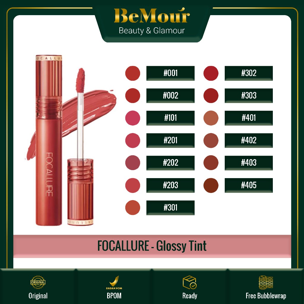 FOCALLURE - GLOSSY TINT ( FA-208 ) - Jelly Clear Dewy Lip Tint Tahan Lama Long-Lasting Lipstick Lips
