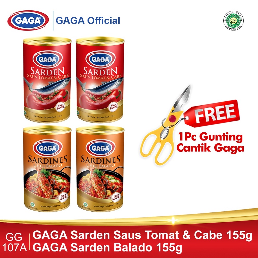 

✨Grosir✨ GAGA Sarden Tomato Chili 155g dan Sarden Balado 155g free Gunting (GG107A) !!