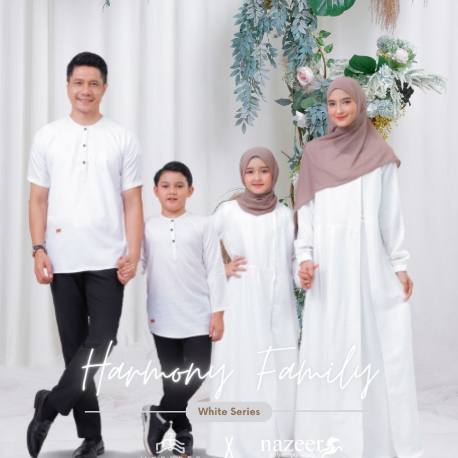 KODE PNO895 Modesee X Nazeer Baju Couple Keluarga Putih (BW) Polos - Family Set Lebaran Idul Fitri -