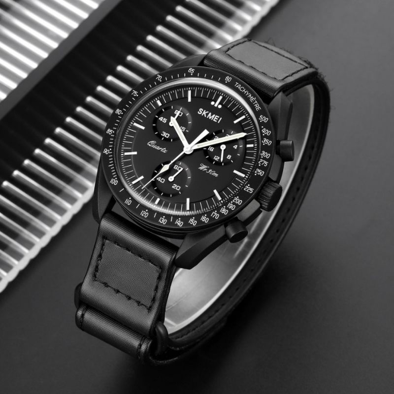 SKMEI Jam Tangan Analog Chrono Tachymeter Waterproof Nylon Strap - 1982 - Black
