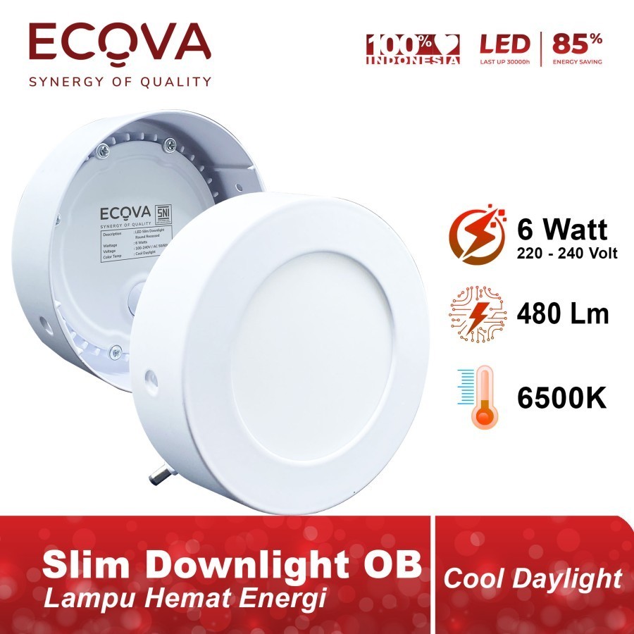 Downlight LED Ecova 6 Watt Bulat Outbow 3000k/4000k/6500k - Putih