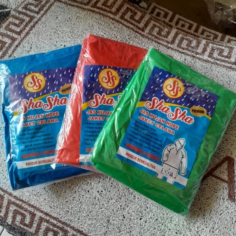 Jas Hujan Plastik Jaket Celana , Jas hujan Sekali pake, Mantel merk Shasha/ Mantel plastik Pria dan 