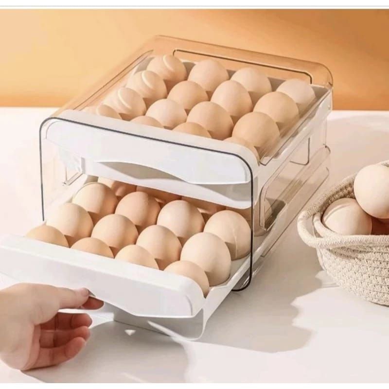 A1 Kotak Telur Aesthetic Rak Telur 2 Tingkat STORAGE TEMPAT TELUR ACRYLIC 2 SUSUN