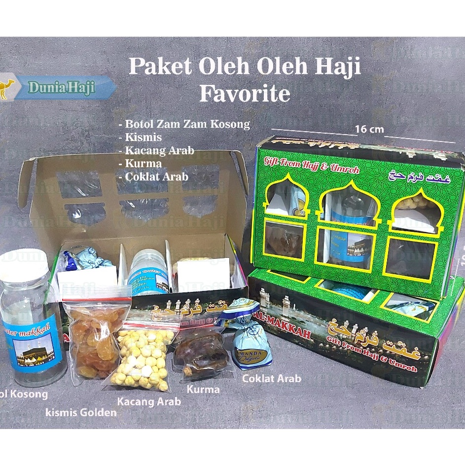 

NLQM5387 Terbaru Paket Haji Favorite E Souvenir Murah ( Botol Zam Zam Kosong - Kacang Arab - Kismis - Coklat Arab - Kurma) Souvenir Oleh Oleh Haji dan Umroh /pcs