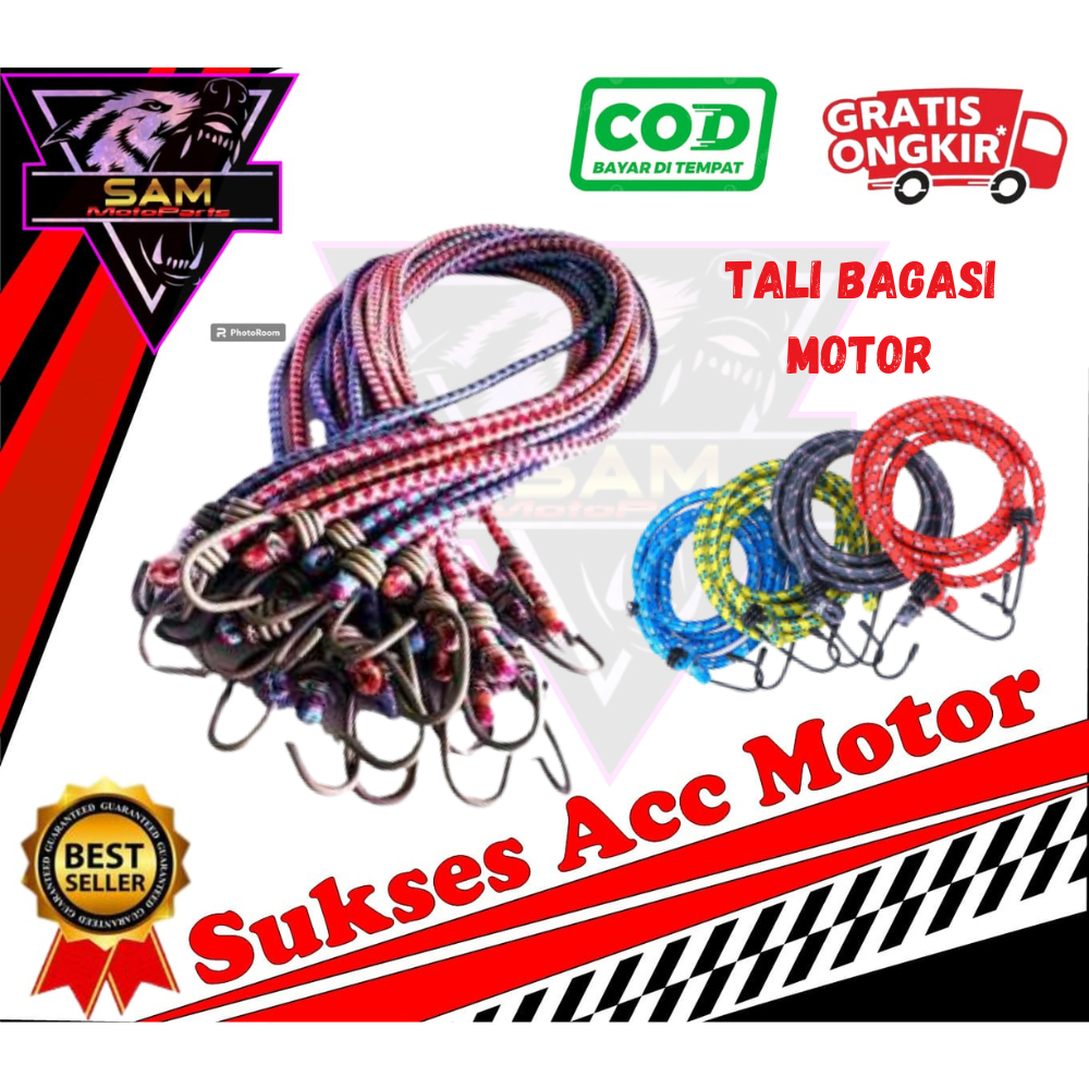 Tali Bagasi Motor 1 Meter / Tali Pengikat Bagasi Barang di Motor 1 Meter / Tali Karet Pengikat Baran