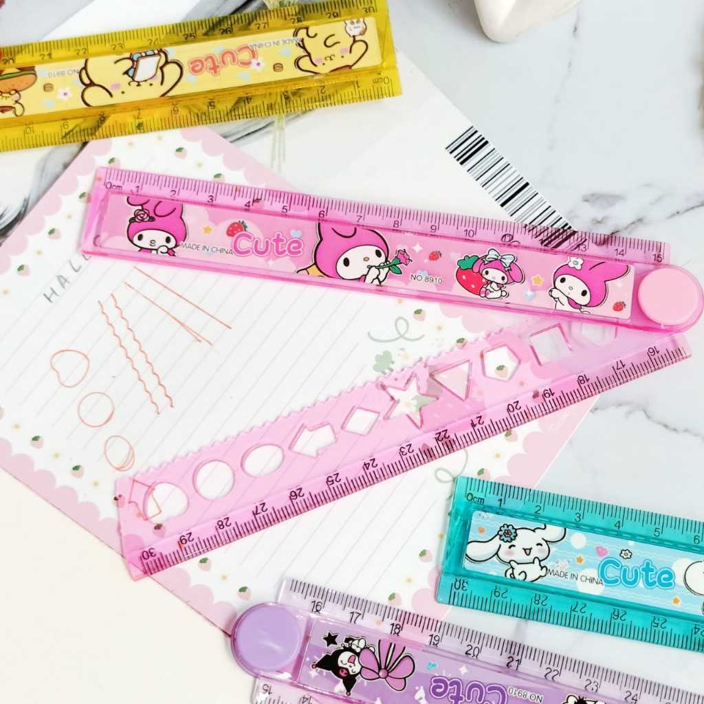 

✨EG-30cm Sanrio Penggaris Multifungsi Kartun Penggaris Alat Tulis Siswa Penggaris Gelombang Lipat Eghrerr