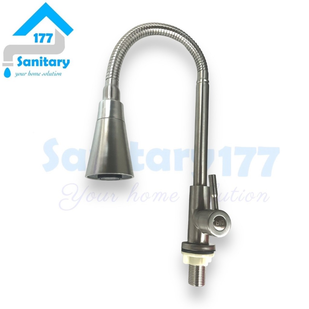 Kran sink Fleksibel angsa MEJA Stainless minimalis 13TR- Keran air Dapur stenlis terompet 2in1stenli