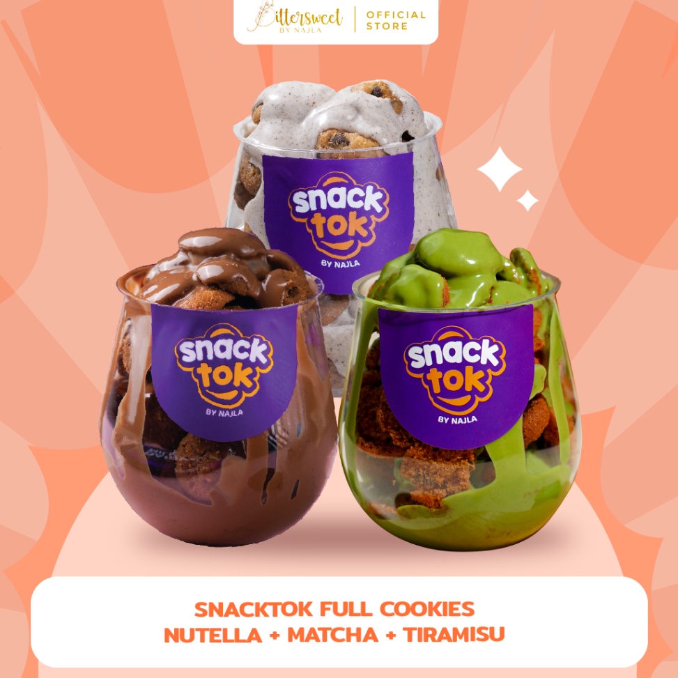 

[☂J85/] Bittersweet by Najla - 3 Snacktok Full Cookies ( Choco Hazelnut, Matcha & Tiramisu ) Kualitas Oke