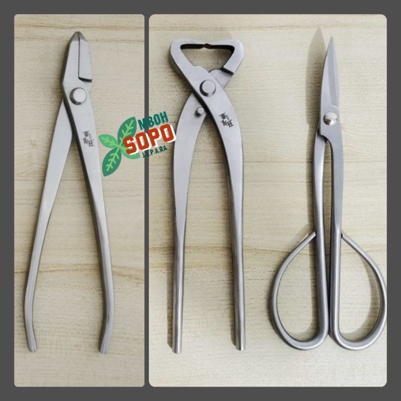 Set Alat Bonsai China, merk Maxwan (MTSWA) Stenlis, Panjang 21 cm, Set 3F