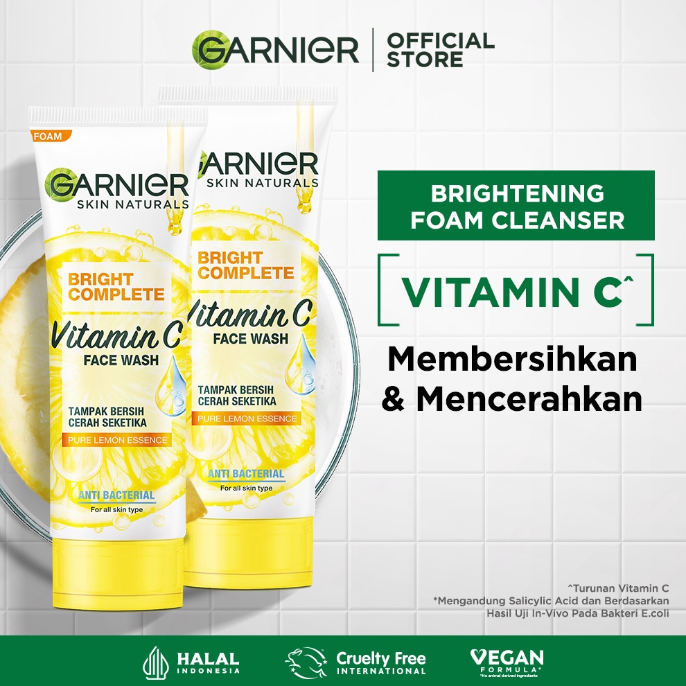 12.12 (PAKET HEMAT ISI 2) Garnier Bright Complete Vitamin C Brightening Face Wash Skin Care - 100ml 