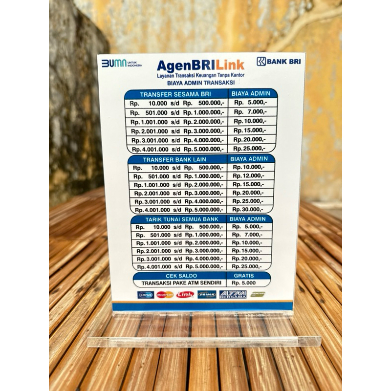 AKRILIK TARIF AGEN BRI BANK BRILINK 15x20 BAHAN TEBAL BISA REQUEST