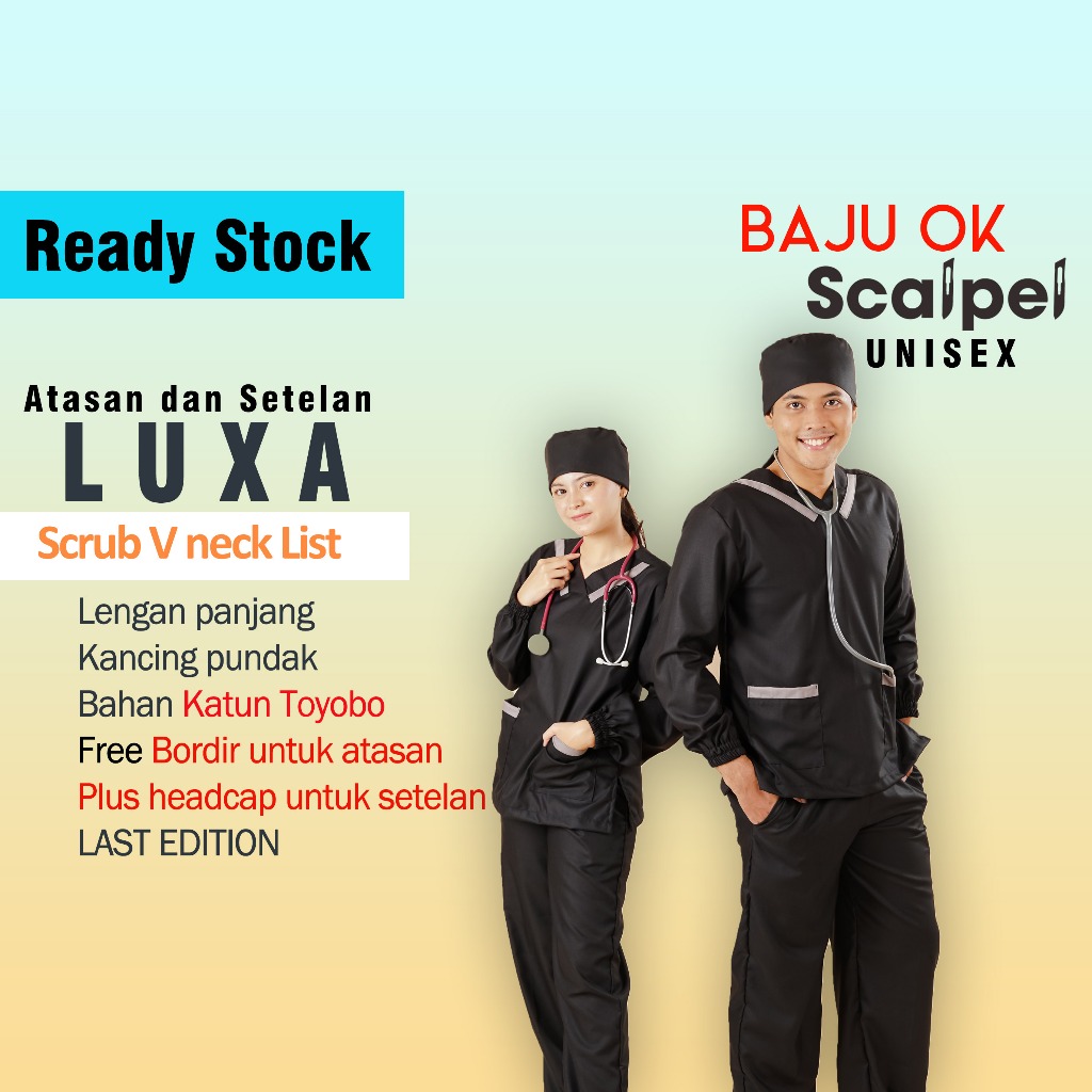[FREE BORDIR NAMA] Scrub medis LUXA lengan panjang UNISEX - Baju OK / Baju dokter