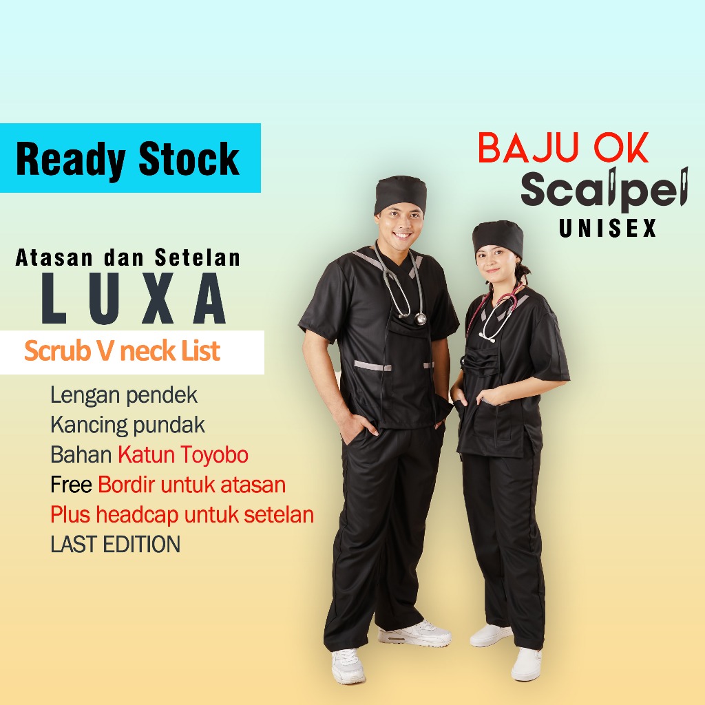 [FREE BORDIR NAMA] Scrub medis LUXA lengan pendek UNISEX - Baju OK / Baju dokter