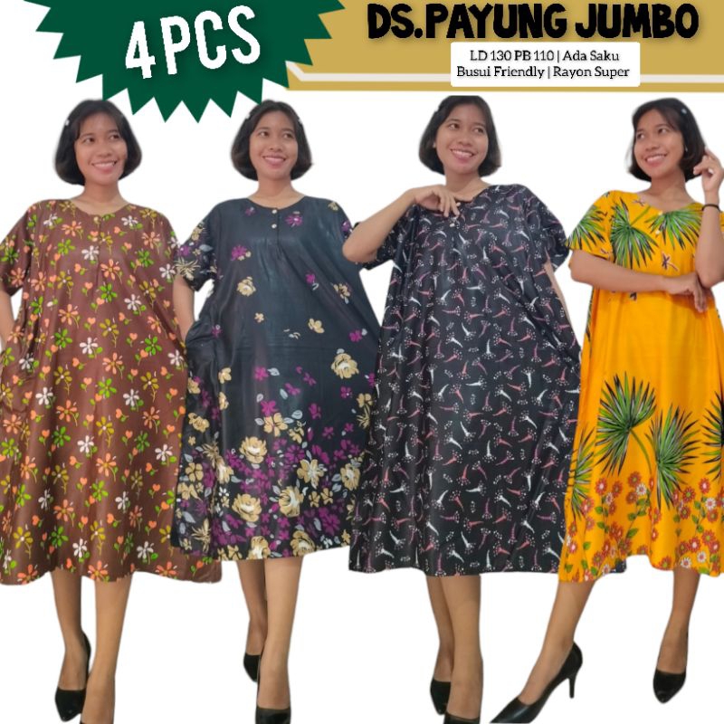 Paket Usaha 4 PCS Daster  SUPER JUMBO LD 130 DASTER PAYUNG KEKINIAN BUSUI BAHAN RAYON