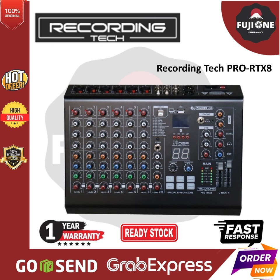 Recording Tech PRO-RTX8 - Podcasting Mixer with Bluetooth and DSP Fx