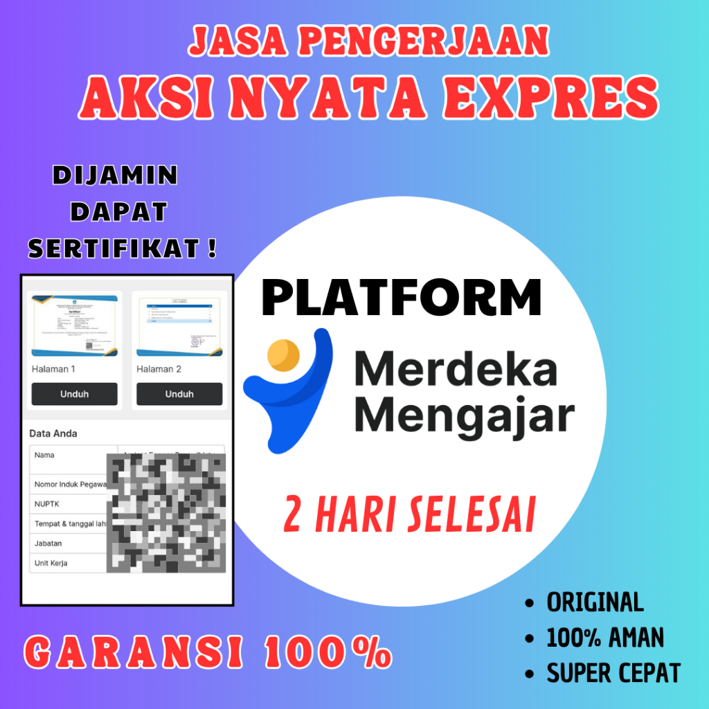 Jasa Pembuatan PMM (Platfrom Merdeka Mengajar) Paket Expres 2 Hari Selesai Dijamin Dapat Sertifikat 