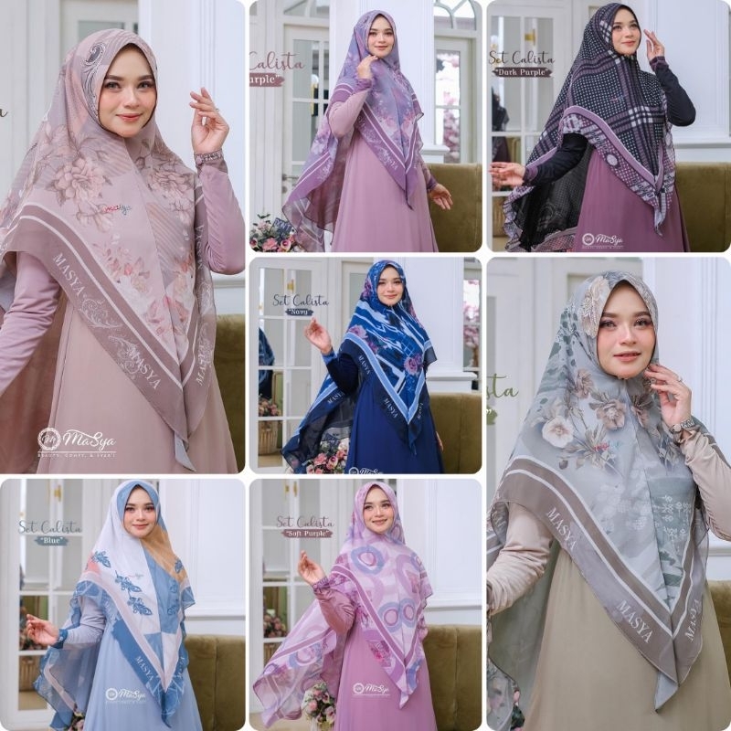 Jilbab Hijab Khimar Ceruty Ceruti Babydoll 2 Layer Motif Printing Premium Masya Syari Original Calista