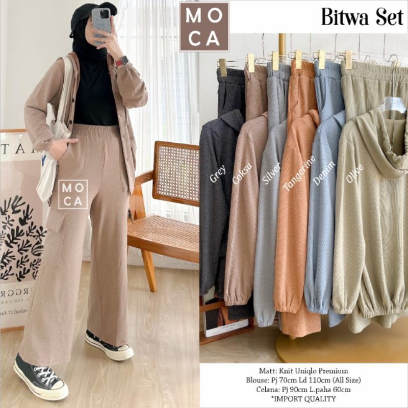 Bitwa Set Setelan Oneset Polos Jumbo Allsize Premium Knit Uniqlo Original Ori Moca Berlabel // moca 
