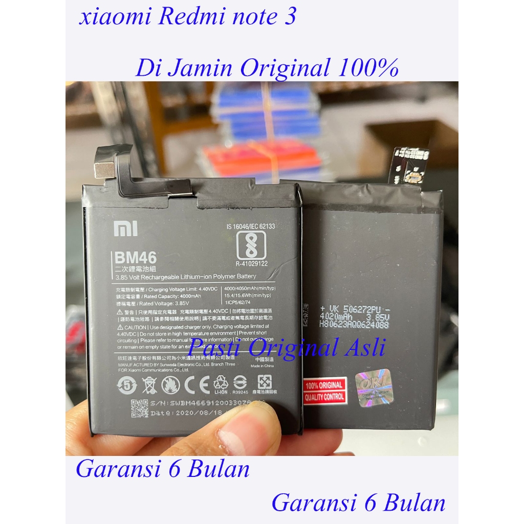 Baterai xiaomi Redmi note 3 /BM46 Original100%