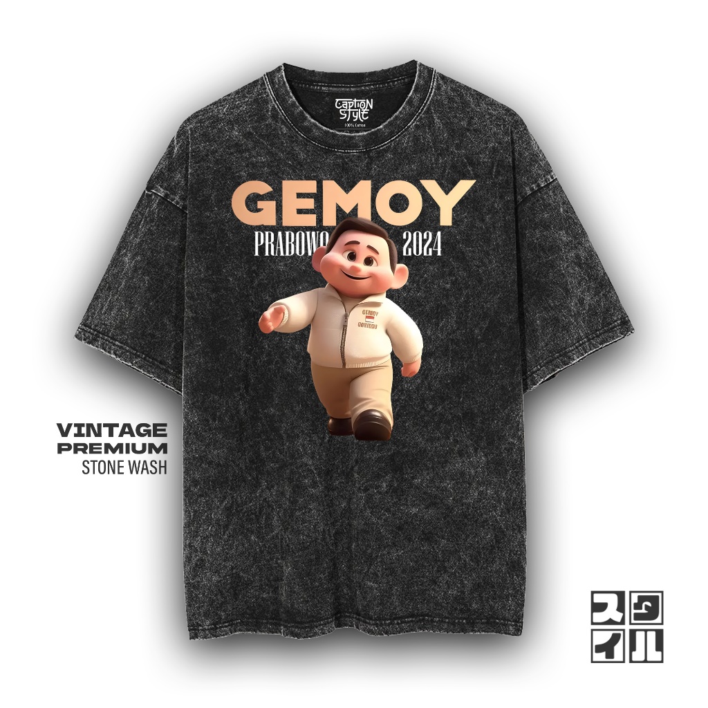 Kaos Prabowo Presiden "GEMOY" | Kaos Washed | Kaos Vintage | Kaos Oversize Pria | Kaos Oversize Wani