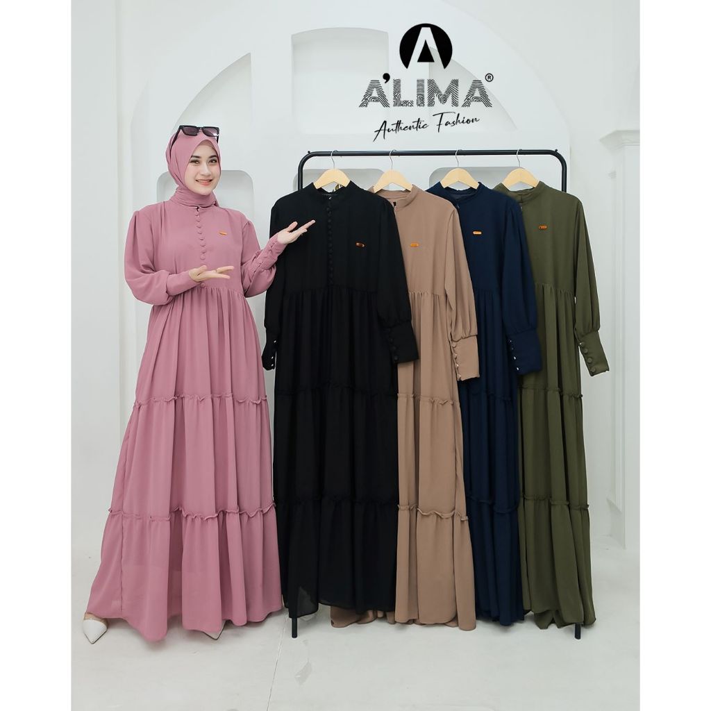 Gamis Wanita Ceruty Polos Free Hjab Pasmina Full Kancing Nabila Dress Wanita Kondangan