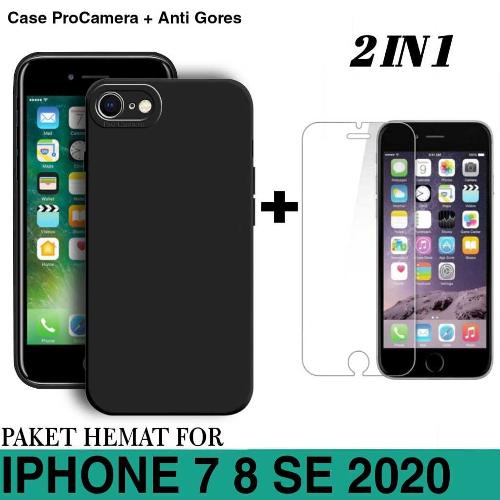 SOFT CASE IPHONE 7 8 SE 2020 CASE LIQUID PRO CAMERA FREE TEMPERED GLASS