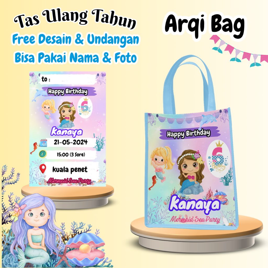 

50 Pcs Tas Ulang Tahun Anak Free Undangan Custom Foto Nama Goodie Bag