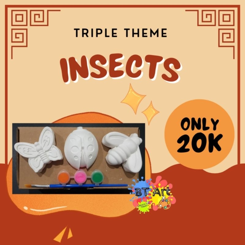 MEWARNAI GYPSUM / GYPSUM COLORING - PAKET HADIAH MELUKIS PATUNG BESAR TEMA SERANGGA / KUE / TRANSPOR