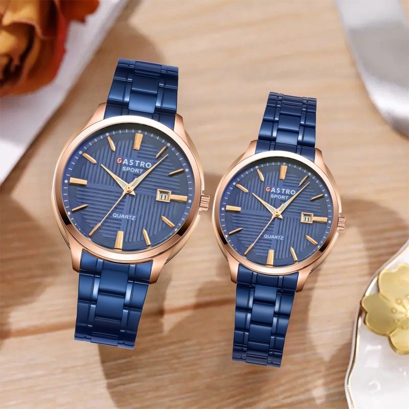 Jam tangan couple sport rantai analog Gastro, keren dan sporty dengan tgl aktif