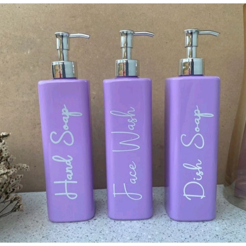 BOTOL SABUN CAIR AESTHETIC 500ML UNGU KOTAK PUMP LUXURY SILVER