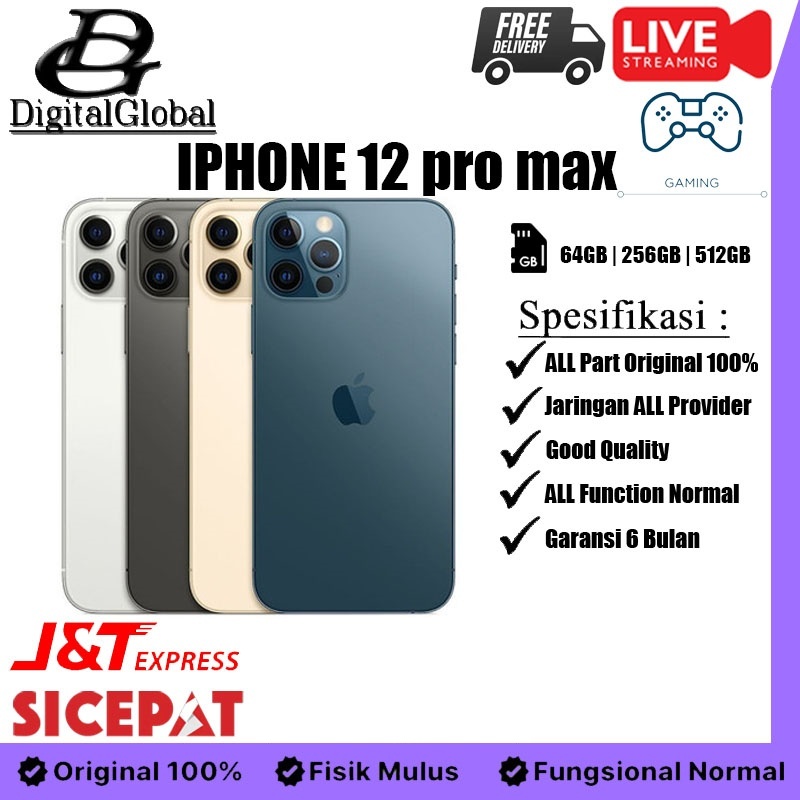 iPhone 12 PRO MAX 128GB/ 256GB/512GB Second,Fullset,Original 100% Bergaransi