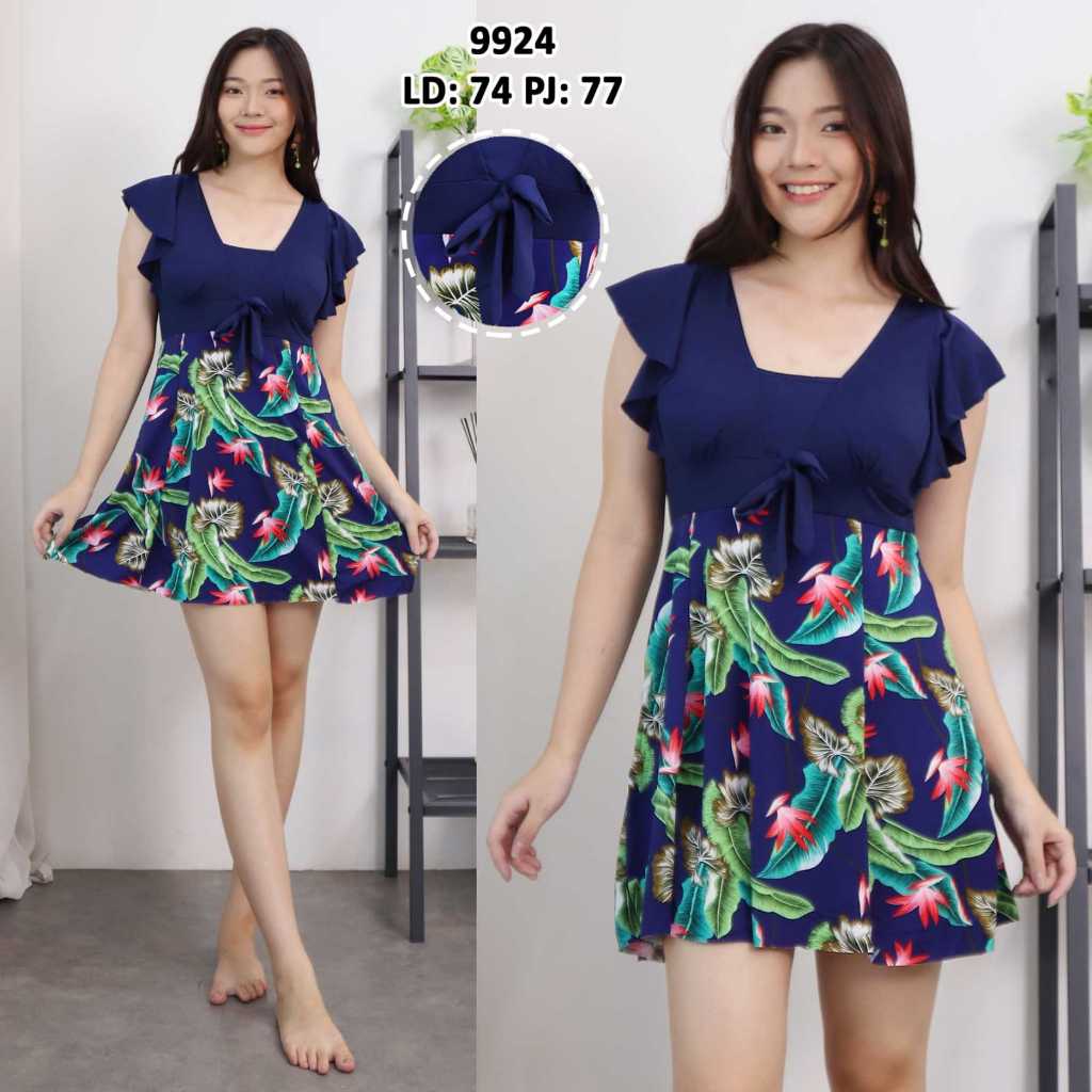 Porralo Swimsuit Baju Renang Dress Terusan Motif Bunga Code 9924
