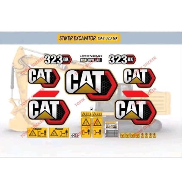 Stiker Excavator CATERPILLAR CAT 323 GX, Stiker Alat Berat