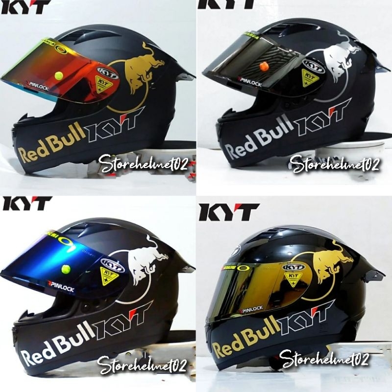 Helm Full Face KYT R10 Black Doff Paket Ganteng Redbull