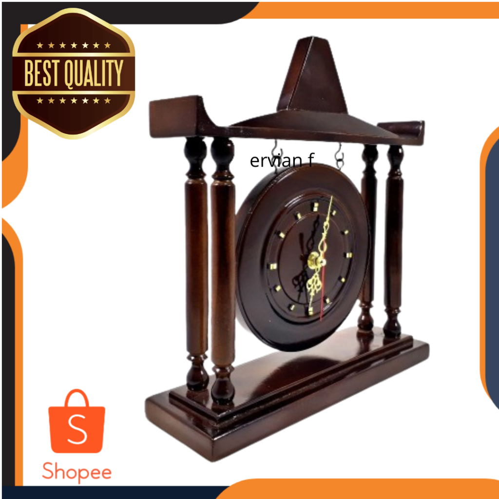 Jam Meja Kayu Jati Model Gong Rumah Joglo Unik Antik