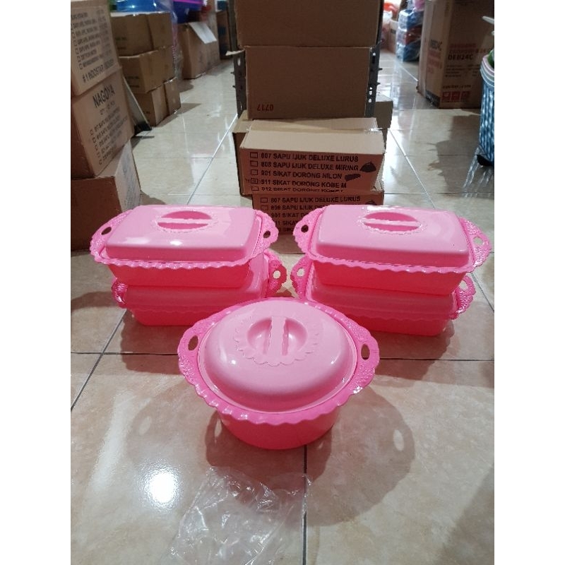 Tempat prasmanan plastik set/Tempat prasmanan isi 5 pcs/wadah saji plastik tutup