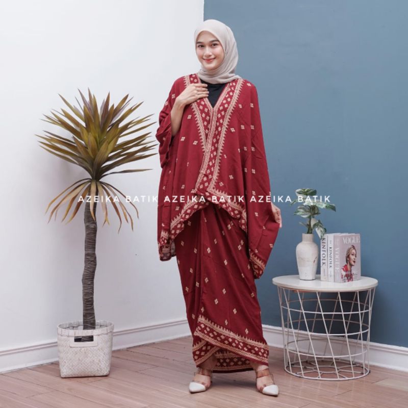 Set Tunik Kaftan Wanita Kondangan Simpel One set Rok Lilit Motif Hindi Kaftan Tunik Kekinian