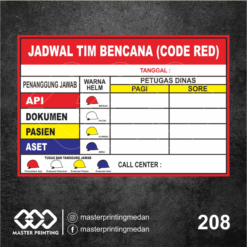 

208 - Stiker Jadwal Tim Bencana (Code Red), Sticker Vinyl, Premium, Tahan Air, Termurah, Bisa Custom