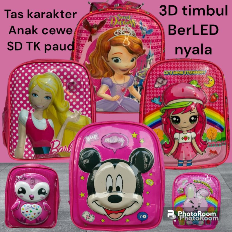 tas anak cewe TK barbie / tas karakter hellokity / tas cewe shopia dan strawbery Mickey pinguin bt21