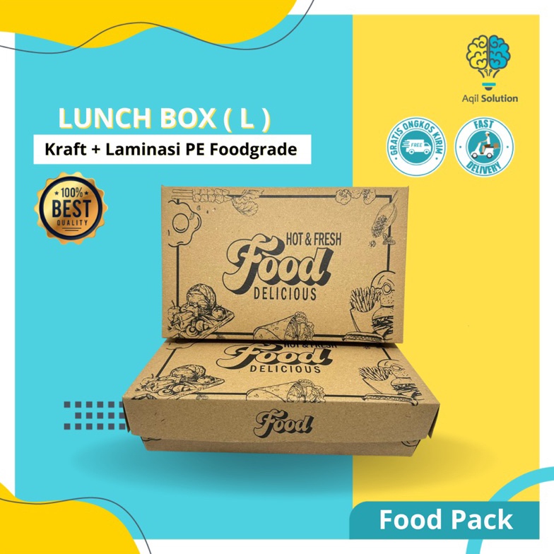 Kekinian 1pak  5 pcs LAMINASI Paper lunch Box size L  DUS makanan  Food Tray Kardus Nasi Box Caterin