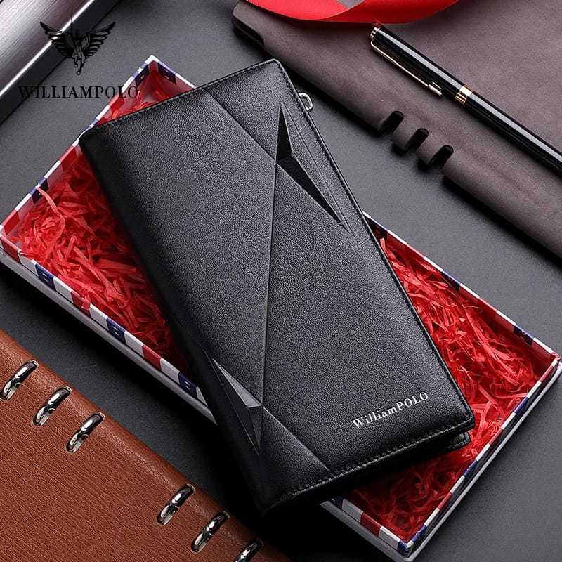Baru RFID kualitas tinggi kulit asli pria dompet fashion desain dompet panjang William Polo original