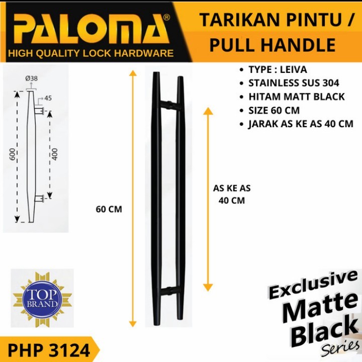 PHP 3124 PALOMA LEIVA 60CM HANDLE TARIKAN PINTU MATT BLACK HITAM