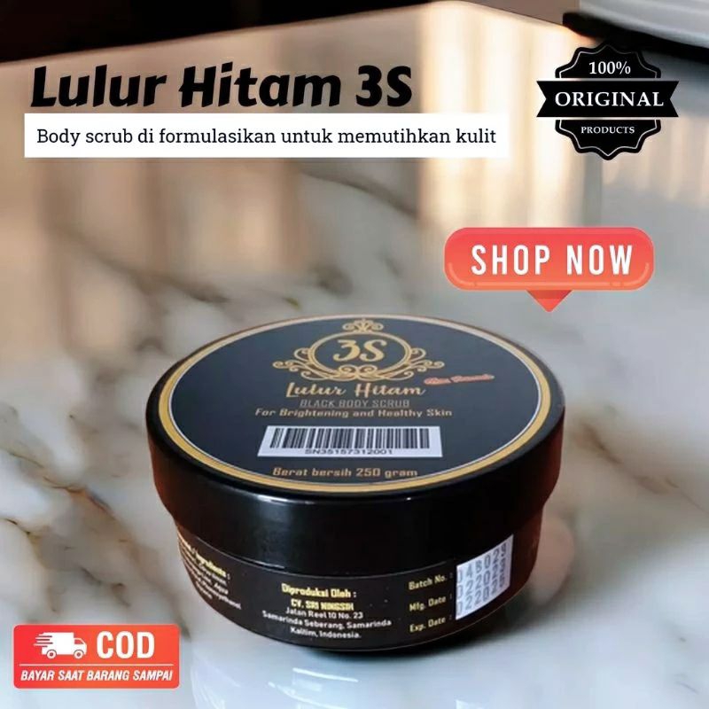 Lulur Hitam 3S Black Body Scrub Pemutih Badan Original BPOM
