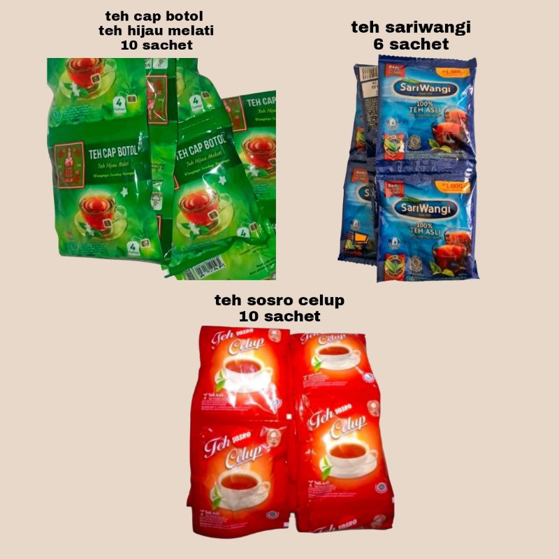 

TEH SOSRO/SARIWANGI/BOTOL CELUP 1 RENCENG 10 SACHET